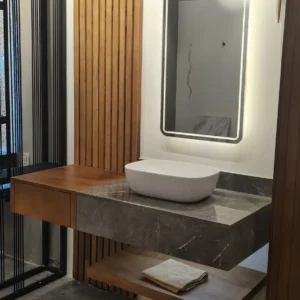 Light mirror wood basin